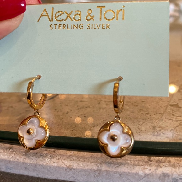 Gold plated Hoops with Clover Ivory Enamel Dangles